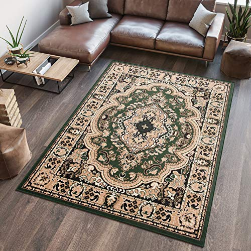 TAPISO Atlas Teppich Kurzflor Grün Beige Oriental 220 x 300 cm | Wohnzimmer Klassisch Schlafzimmer Traditioneller Teppich für Wohnzimmer Esszimmer OEKO-TEX