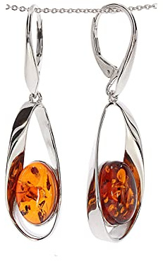 Bernstein Ohrringe, elegante Ohrhänger aus Bernstein und 925/000 Sterling Silber rhodiniert von Artisana-Schmuck