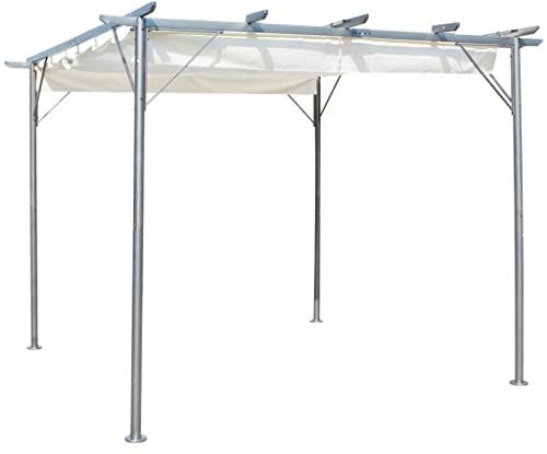 Festnight Pérgola con Tejado Retráctil Cenador de Acero con Toldos Acero Color Blanco Crema 3x3 m