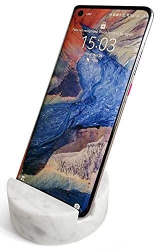 fashciaga Luxurious Marble Cell Phone Stand Holder for Cellphone Tablet On Desk, Countertop, Table, Nightstand. Heavy Solid Real Stone Mobile Phone Stands