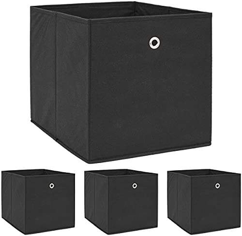 DuneDesign Set om 4 förvaringslådor för Kallaxhylla – 33 x 38 x 33 tygråda med ögla – hopfällbar låda svart