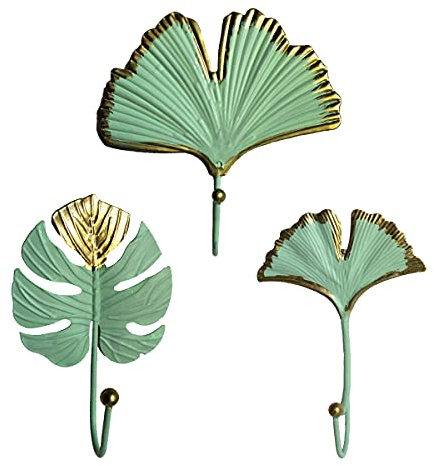 TentHome Vintage Garderobenhaken Wandhaken dekorative Haken Blattform Metall Kleiderhaken Handtuchhaken Aufhänger Dekohaken Schlüsselhaken wandmontiert Mehrzweckhaken 3er Set Grün B