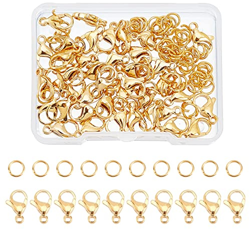DICOSMETIC 40 Stück 8mm 304 Edelstahl Goldene Schmuck Endverschlüsse Karabinerverschlüsse Papageien Trigger Verschlüsse Mit 80 offenen Biegeringen Für Die Schmuckherstellung Bohrung: 1.5mm
