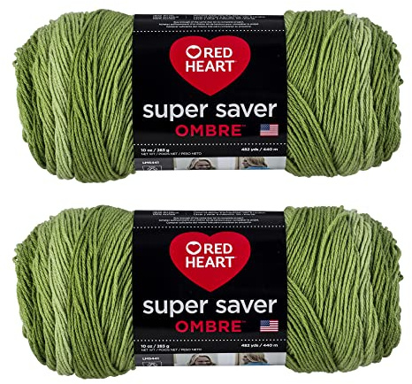 Red Heart Yarn, Acrylic, Green Apple Ombre, 2 Pack