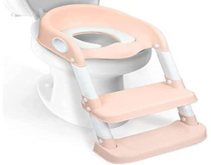 Mobiclinic®, Asiento de inodoro infantil, Modelo lala, Adaptador wc para niños con escalera, Marca española, Antideslizante, Regulable, Plegable, Niños/as entre 1-8 años, Rosa y blanco