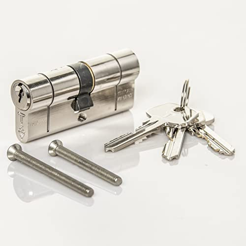 High Security TS007 1 Star Euro Cylinder Lock, British Standard, Insurance Approved Barrel Lock and Key Sets. Supplied with 3 Keys. UPVC Door Locks. (32mm x 32mm (64mm Total)), Chrome