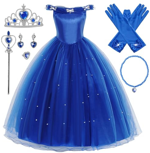 YOSICIL Prinzessin Kostüm Kleid mit Krone Handschuhe Verkleidung Mädchen Dress Up Cosplay Fancy Party Outfit für Mädchen