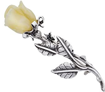 Damen Brosche, 925 Silber oxidiert, Bernstein Röslein handgeschnitzt, Silber Brosche mit Bernstein Rose in Milchfarbe 5g