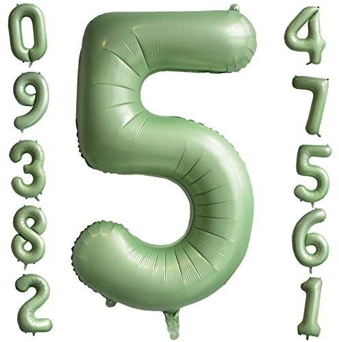 Ousuga Sage Green Number 5 Balloon 40inch Giant Helium Foil Number Balloons Birthday Age Balloons Olive Green Digit Balloons Birthday Anniversary Graduation Forest Theme Party Decorations