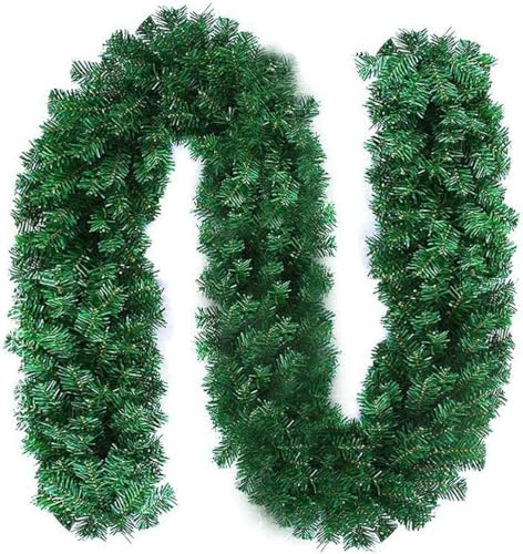 2.7M/9FT Plain Green Christmas Girlande Künstliche Plain Girlande Weihnachtskamin Girlande Home Dekorationen Lange Kranz Girlande für Treppen Kamine Wand Tür Weihnachtsgirlande Dekoration