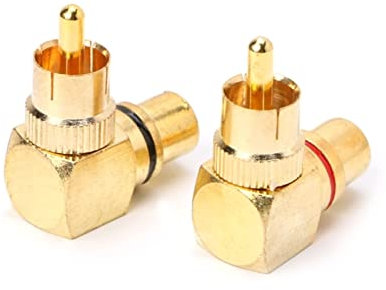 AANAN 2pcs Brass RCA Right Angle Male To Female Gold Plated Connector 90 Degree Adapters Banana Cable Connector Plug Butt Cap