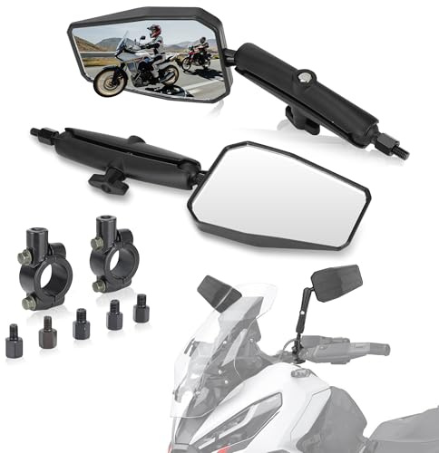 IUVWISN Motorrad Spiegel Adventure Motorradspiegel Anpassung Rückspiegel 360° Drehbar Kompatibel Universal 22mm 7/8 Lenker für RZR YFZ 390 790 890 ADV YFZ TRX90 CB650F 701 Enduro ATV | 360° Drehverstellung,Schraub- Oder Klemmmontage,Weiteres Sichtfeld,Passt Für 22mm/7/8 Lenker,ABS/Glas/Aluminium-Konstruktion