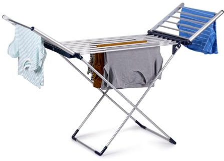 Dirt Devil DD6003 Stendibiancheria Elettrico - Scaldasalviette Elettrico - Asciugatrice da Terra 230 W - Stendino Panni - Lunghezza di Asciugatura 12 m - Stendino Orizzontale IPX1- Alluminio