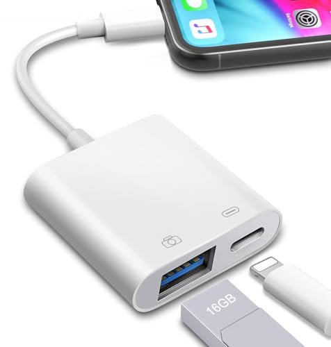 Loydia Adattatore Lightning a USB OTG per iPhone, [Certificato Apple MFi] Adattatore Fotocamera da Lightning a USB con porta di ricarica, Plug and Play, Supporta U Disk, MIDI, lettore di schede, mouse