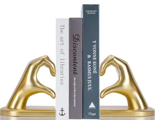 Pevfeciy Geste Dekorative Buchstütze Gold Herz Hände Deko Skulptur Goldene Buchstützen,Kreative Deko Bücher Buchenden Bücherstopper Bookend Holder Für Büchern,Wohnzimmer,Büro Regalteilern Dekoration