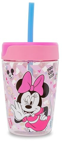 Silver Buffalo Disney Minnie Mouse Trinkbecher für Kinder, auslaufsicher, mit Strohhalm, Fassungsvermögen: 530 ml