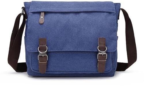 Sechunk Segeltuch Leder Herren Umhängetasche 15,6 Zoll Große Laptoptasche Vintage Canvas Messenger Bag Aktenktasche Schultertasche Bürotasche Kuriertasche Arbeitstasche