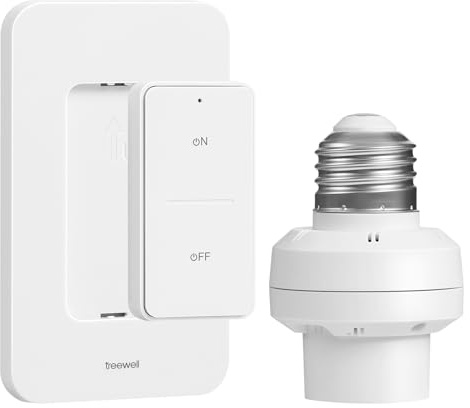 TREEWELL Remote Control Light Bulb Socket, 200FT Range Remote Light Socket, Wireless Wall Mounted Light Switch for Pull Chain Light Fixture, E26 E27 Lamp Socket, No Wiring Needed, FCC Listed