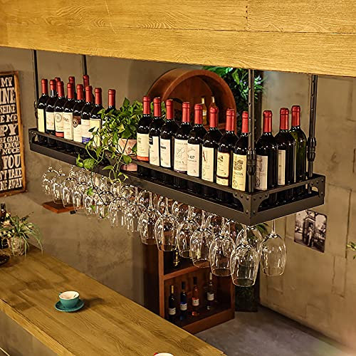 Deckenverzierung Deckenregal Decken-Weinglasregal, umgedrehter Stemware-Kelch aus Metall, 11,8-23,6 Zoll höhenverstellbarer hängender Weinregalschrank, schwarzes Weinglasregal zur Wandmontage für Bar