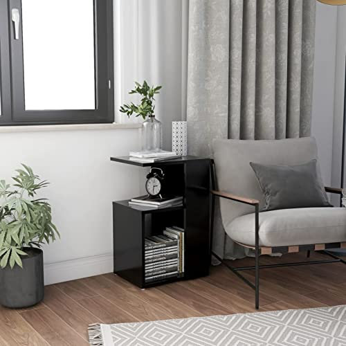 CIADAZ Beistelltisch, Tabletttisch, Blumenhocker, Nachttisch, Couchtisch, Wohnzimmer, Nightstand, Schwarz 36x30x56 cm Spanplatte