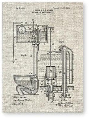SHINERING Réservoir De Toilette Brevet Vintage Plan Affiche Et Impression Salle De Bain Toilette Mur Art Toile Peinture Décor Wc Signe Lavabo Affiches A3 60X80Cm Sans Cadre