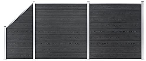 Bulliing WPC Zaun-Set 2 Quadrate + 1 Schräge 446x186 cm Grau Sichtschutzzaun Palisadenzaun Zaun Sichtschutz Gitter Gartenzaun Komplettset