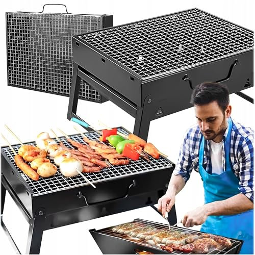 Pullmer Barbecue de pique-nique, mini barbecue pliable, barbecue portable au charbon de bois pour l'extérieur, le jardin, les fêtes (35 x 27 cm)