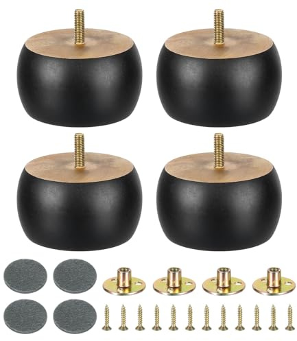 sourcing map 4Pcs Wood Furniture Leg, 1.97 Solid Wood Replacement Furniture Feet for Couch Cabinet,Black