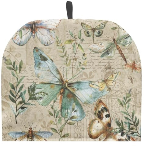 Teewärmer für Teekanne, Vintage-Schmetterling, Libelle, Bedruckt, Polyester-Leinen, isoliert, zum Warmhalten, geeignet für kleine, mittelgroße oder große Teekannen, Stil D