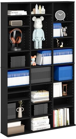 Furinno Jaya DVD Shelf, 24-Shelf Wide CD Rack, Media Shelf with Adjustable Shelves, 8 x 3 DVD Storage Cabinets for CD Blueray Game Disc, Easy Assembly, for Living Room, Home Office, Americano