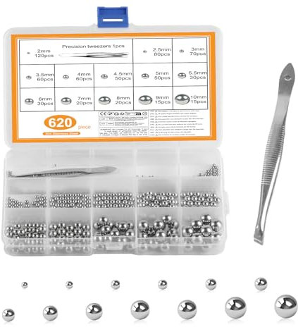 Ball Bearings, 620 Pcs Stainless Steel Ball Bearings, Metric Precision Precision Bearing Balls, 2-10mm Round Polished Metal Bearing Balls for Bicycle Wheel Casters Skateboard Bearings(13 Sizes)