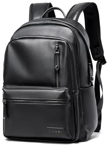 MATE ELAN Leder PU rucksack für Herren & Deman Vintage Wasserabweisend Uni Arbeit Reisen Tagesrucksack Schulrucksack mit Laptopfach Schwarz