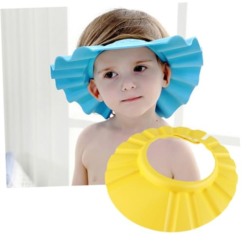 Hoement Verstellbare Gelbe Duschhaube aus Elastischem Eva Material für Babys und Kinder Hitzebeständig und Einfach Anzuziehen für Shampoo und Badewanne