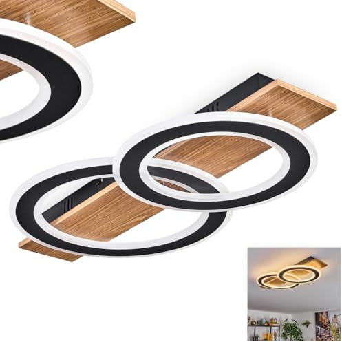 HOFSTEIN LED Deckenleuchte Besperia, Deckenlampe aus Metall/Kunststoff in Schwarz/Holzoptik/Weiß, Leuchte im modernen Design, 40 Watt, 3800 Lumen, Esszimmer, Wohnzimmer, Schlafzimmer, Küche