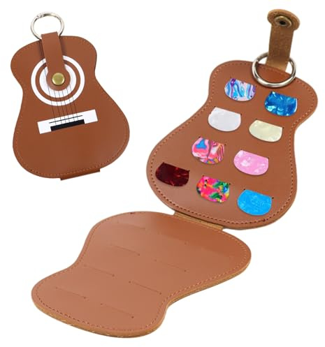 Gitarren Plektrum Halter Etui,Gitarren-Picks-Halter Plektren-Tasche mit 18 Steckplätzen PU-Leder Plektren-Organizer Gitarrentasche Schlüsselanhänger Aufbewahrung in Gitarrenform Gitarrenzubehör