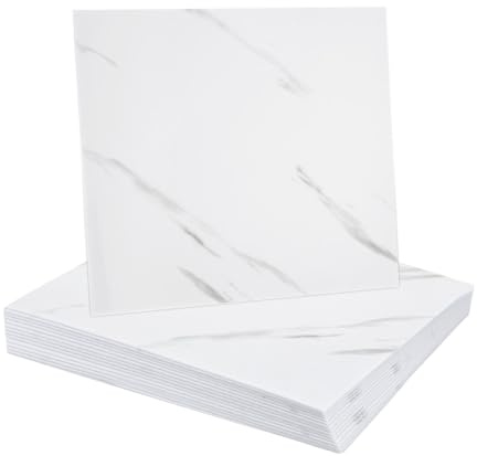 QUARKZMAN 15pcs Carreaux Marbre Adhésifs, Panneau Mural Imperméable Soubassement, 12x12 Carreaux PVC Adhésifs Pour Salle Bain, Cuisine, Salon, Design Blanc Élégant