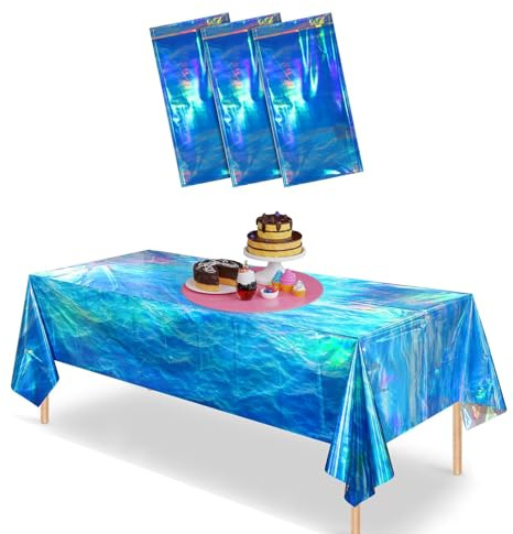 VARACL Einweg-Tischdecken aus Kunststoff, schillernde Ozeanwellen, Tischdecken, 274 x 137 cm, rechteckig, blau, für Sommer, Meer, Strand, Pool, Geburtstagsparty, Dekoration, Zubehör, 3 Stück