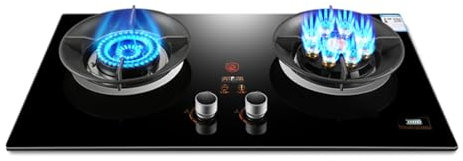 Poêle À Gaz Portable 2 Brûleurs, 5,5/8,5 Kw Tireur De Feu De Haut (double Indépendant), Support De Pot En Fonte, Cuisinière Indépendante En Verre Noir Camping Extérieur(NG)