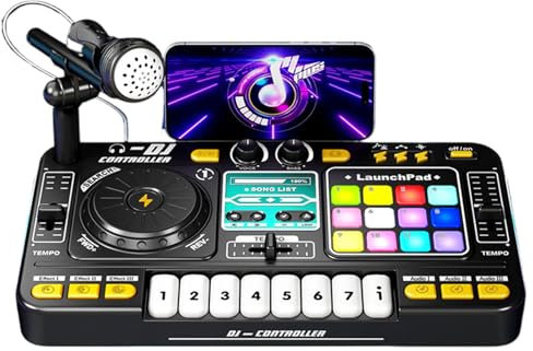 Mezclador de DJ para niños, Piano DJ Mezclador,Piano de Mesa portátil de Carga USB con Luces - Digital Audio Instrumento Musical para niños Toy DJ DJ Learning Keyboard Mixer para Reunir