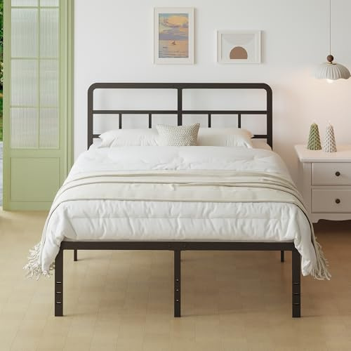 Lutown-Teen Bett 140x200 cm mit Gebogenes Kopfteil, Stabiler Doppelbett 46 cm Hoch, Bettrahmen 140x200 mit Stauraum, Metallbett Einfache Montage, Geräuschlos, Schwarz