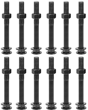 QUARKZMAN M12x100mm Bulloni A Testa Tonda Con Collo Quadrato Con Dadi E Rondelle, 12Set 304 Acciaio Inossidabile Bulloni A Testa Tonda Con Collo Quadrato, Nero