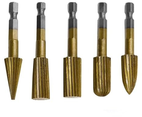 Lima rotativa de carburo HSS, vástago hexagonal 1/4, herramienta de escofina rotativa de rebabas de acero al carbono for taladrado de carpintería, molienda de tallado de Metal blando(Rotary File Golde