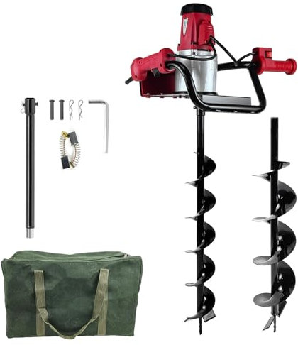 JKCHENPRO 1500W Electric Post Hole Digger - 6 & 4 Earth Auger with Reverse Function, Carry Bag & Durable Auger Bit for Fencing, Gardening