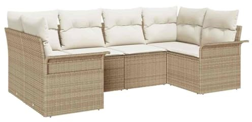 vidaXL 6 Delars Trädgårdsoffset med kuddar Beige Poly Rattan