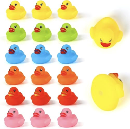 DERAYEE 18Pcs Mini Canard en Caoutchouc，Mignon Petit Canard Flottant - 6 Couleurs - Jouet de Bain pour Douche/Anniversaire/Fournitures de Fête