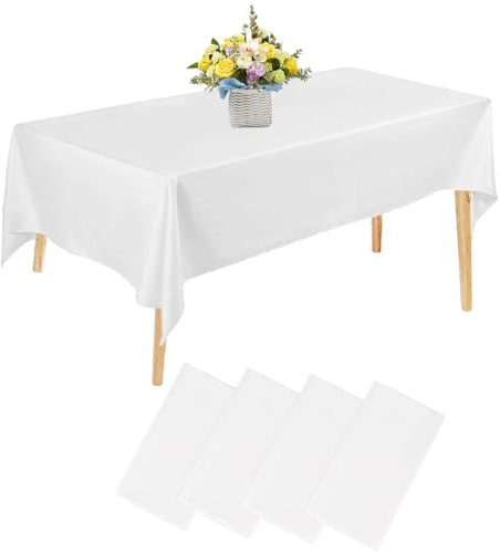 Ruikdly 4 Stück Tischdecke Weiß, Tischdecke Rechteckig 137 x 274 cm, tischdecke Biertisch, Weiße Tischdecken für Biertische, Abschlussfeiern, Hochzeiten und Andere Anlässe
