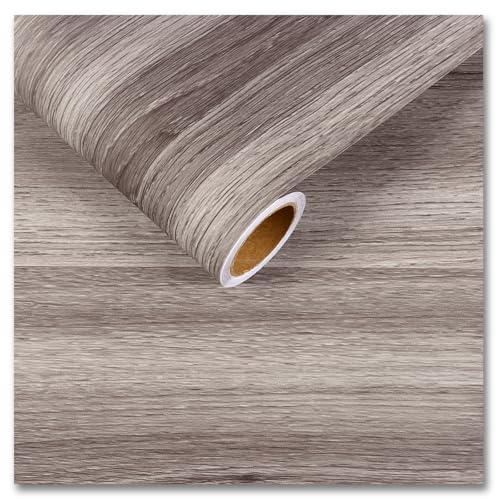 CRE8TIVE Papier peint aspect bois gris mat - Film adhésif pour meubles - 30 x 200 cm - Film autocollant pour meubles - Aspect bois - Gris clair - Film adhésif pour cuisine, salle de bain, plan de