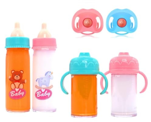 JINJUMEI 4 Pezzi Biberon Magico per Bambole, 2 Pezzi Ciuccio per Bambole, Accessori per Bambole, Adatto a Bambini di Età Superiore a 3 Anni