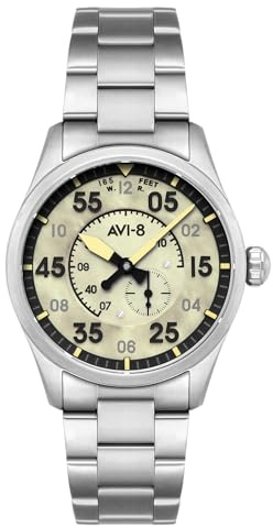 AVI-8 Montre automatique Spitfire type 300 pour homme 42 mm avec bracelet en acier inoxydable massif AV-4147