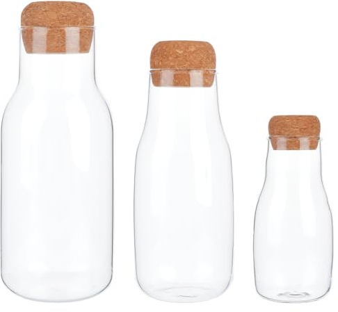 OLYCRAFT 3Pcs Glass Jars with Cork Lids Clear Food Storage Containers Small Glass Bottles Decorative Cork Lid Jars for Dry Food Candy Small Kitchen Bathroom Organization Jar - 150ml/300ml/700ml